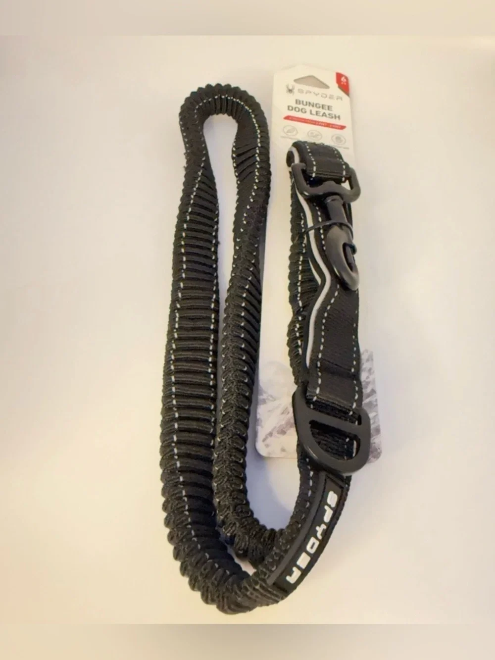 Black Elastic Bungee Dog Leash with Reflective Stitching